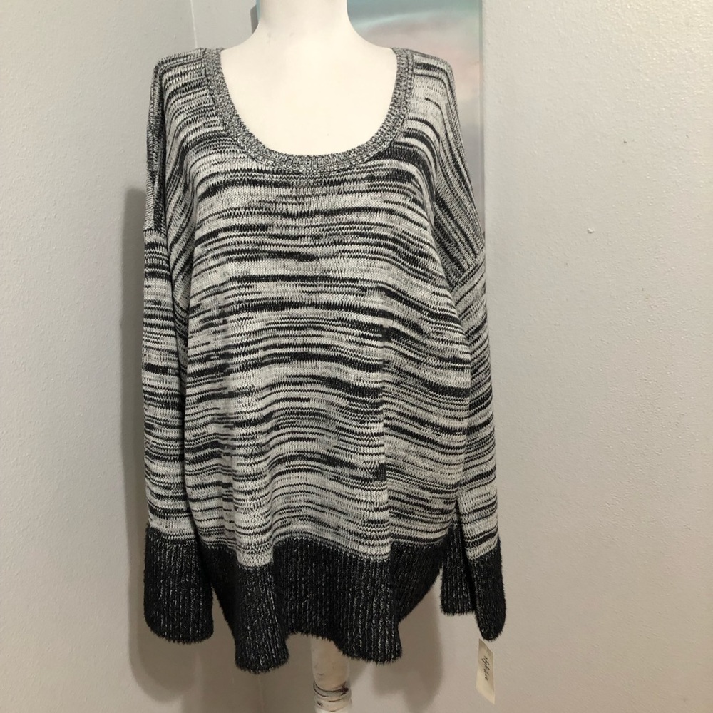 Style & Co. Black and Gray Crew Neck Sweater with Variegated Stripes